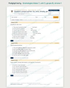 Kartkówka z gramatyki angielski klasa 7 unit 3 — grupy B–E — podgląd karty, grupa B