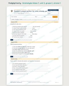 Kartkówka z gramatyki angielski klasa 7 unit 3 — grupy B–E — podgląd karty, grupa C