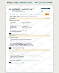 Kartkówka z gramatyki angielski klasa 7 unit 4: too / enough — B–E — podgląd karty, grupa B