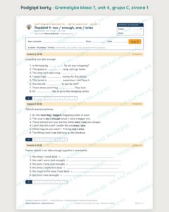 Kartkówka z gramatyki angielski klasa 7 unit 4: too / enough — B–E — podgląd karty, grupa C