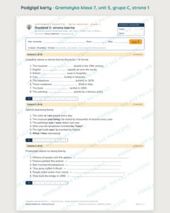 Kartkówka z gramatyki angielski klasa 7 unit 5: strona bierna — B–E — podgląd karty, grupa C