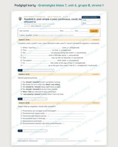 Kartkówka z gramatyki angielski klasa 7 unit 6 — grupy B–E — podgląd karty, grupa B