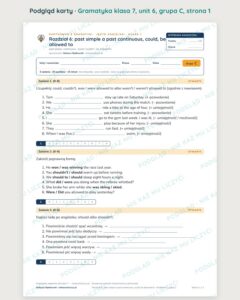 Kartkówka z gramatyki angielski klasa 7 unit 6 — grupy B–E — podgląd karty, grupa C
