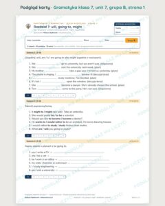 Kartkówka z gramatyki angielski klasa 7 unit 7: will — B–E — podgląd karty, grupa B