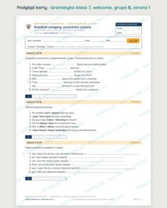Kartkówka z gramatyki angielski klasa 7 welcome: powtórka czasów — B–E — podgląd karty, grupa B