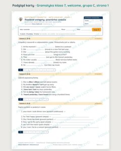 Kartkówka z gramatyki angielski klasa 7 welcome: powtórka czasów — B–E — podgląd karty, grupa C