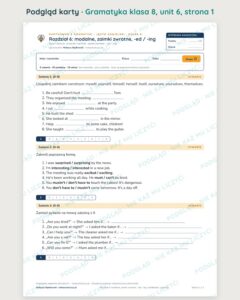 Gramatyka angielska klasa 8 — 9 kartkówek z kluczem, A–E PDF — podgląd karty 2