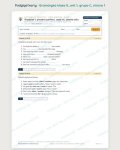 Kartkówka z gramatyki angielski klasa 8 unit 1: present perfect — B–E — podgląd karty, grupa C