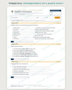 Kartkówka z gramatyki angielski klasa 8 unit 2: strona bierna — B–E — podgląd karty, grupa B