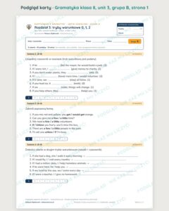 Gramatyka angielski klasa 8 unit 3: tryby warunkowe 0 — kartkówka B–E — podgląd karty, grupa B