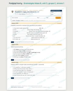 Gramatyka angielski klasa 8 unit 3: tryby warunkowe 0 — kartkówka B–E — podgląd karty, grupa C