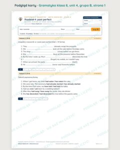 Kartkówka z gramatyki angielski klasa 8 unit 4: past perfect — B–E — podgląd karty, grupa B