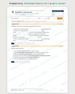 Kartkówka z gramatyki angielski klasa 8 unit 4: past perfect — B–E — podgląd karty, grupa C