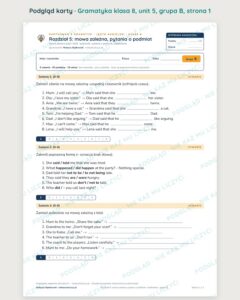 Kartkówka z gramatyki angielski klasa 8 unit 5: mowa zależna — B–E — podgląd karty, grupa B