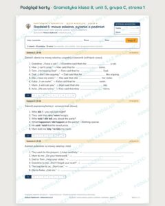 Kartkówka z gramatyki angielski klasa 8 unit 5: mowa zależna — B–E — podgląd karty, grupa C