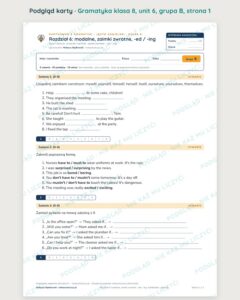 Kartkówka z gramatyki angielski klasa 8 unit 6: modalne — B–E — podgląd karty, grupa B