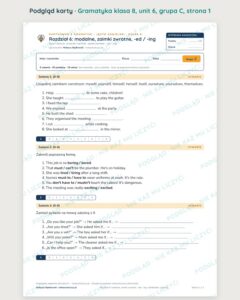 Kartkówka z gramatyki angielski klasa 8 unit 6: modalne — B–E — podgląd karty, grupa C