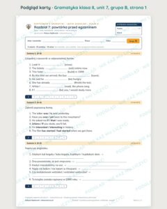 Kartkówka z gramatyki angielski klasa 8 unit 7 — grupy B–E — podgląd karty, grupa B