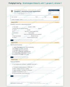 Kartkówka z gramatyki angielski klasa 8 unit 7 — grupy B–E — podgląd karty, grupa C