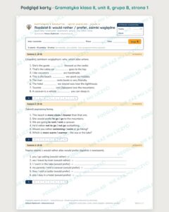Kartkówka z gramatyki angielski klasa 8 unit 8 — grupy B–E — podgląd karty, grupa B