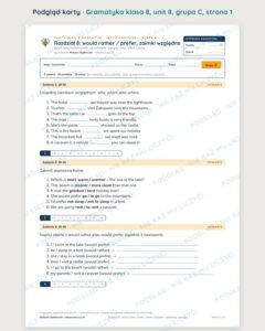 Kartkówka z gramatyki angielski klasa 8 unit 8 — grupy B–E — podgląd karty, grupa C