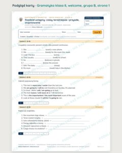 Kartkówka z gramatyki angielski klasa 8 welcome — grupy B–E — podgląd karty, grupa B