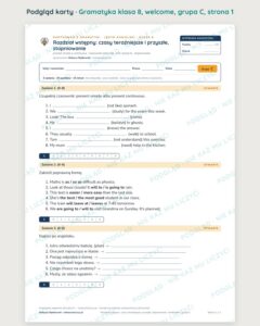 Kartkówka z gramatyki angielski klasa 8 welcome — grupy B–E — podgląd karty, grupa C