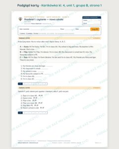 Kartkówka angielski klasa 4 unit 1: czytanie: nowa szkoła — B–E — podgląd karty, grupa B