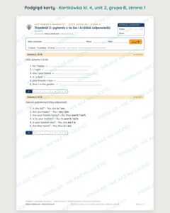 Kartkówka angielski klasa 4 unit 2: gramatyka — B–E — podgląd karty, grupa B