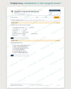 Kartkówka angielski klasa 4 unit 3: przymiotniki dzierżawcze — B–E — podgląd karty, grupa B