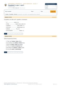 Kartkówka angielski klasa 4 unit 5: gramatyka: can / can't — B–E — okładka