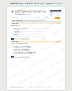 Kartkówka angielski klasa 4 unit 5: gramatyka — B–E — podgląd karty, grupa C