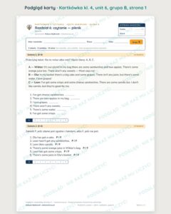 Kartkówka angielski klasa 4 unit 6: czytanie: piknik — B–E — podgląd karty, grupa B