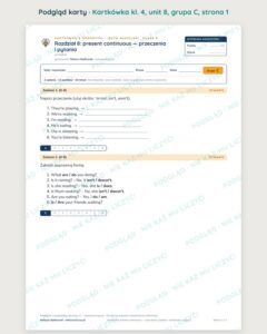 Angielski klasa 4 unit 8: present continuous — kartkówka — podgląd karty, grupa C