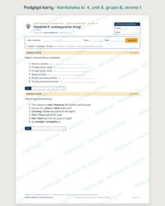 Kartkówka angielski klasa 4 unit 8: gramatyka: wskazywanie drogi — B–E — podgląd karty, grupa B
