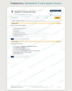 Kartkówka angielski klasa 4 unit 8: gramatyka: wskazywanie drogi — B–E — podgląd karty, grupa C