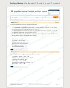 Kartkówka angielski klasa 5 unit 1: pogoda w różnych krajach — B–E — podgląd karty, grupa C