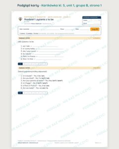 Kartkówka angielski klasa 5 unit 1: gramatyka: pytania z to be — B–E — podgląd karty, grupa B
