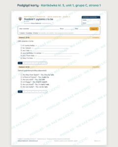 Kartkówka angielski klasa 5 unit 1: gramatyka: pytania z to be — B–E — podgląd karty, grupa C