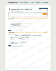 Kartkówka angielski klasa 5 unit 1: słownictwo: pogoda i świat — B–E — podgląd karty, grupa B