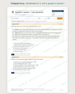 Kartkówka angielski klasa 5 unit 2: czytanie: moje mieszkanie — B–E — podgląd karty, grupa C