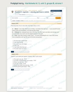 Kartkówka angielski klasa 5 unit 3: zawody sportowe w szkole — B–E — podgląd karty, grupa B