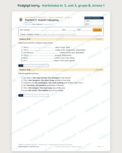 Kartkówka angielski klasa 5 unit 3: gramatyka: stopień najwyższy — B–E — podgląd karty, grupa B