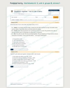 Kartkówka angielski klasa 5 unit 4: czytanie: kto co robi w domu — B–E — podgląd karty, grupa B