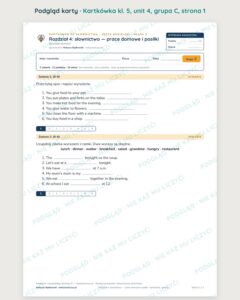 Kartkówka angielski klasa 5 unit 4: prace domowe i posiłki — B–E — podgląd karty, grupa C