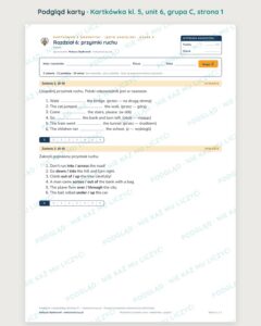 Kartkówka angielski klasa 5 unit 6: gramatyka: przyimki ruchu — B–E — podgląd karty, grupa C