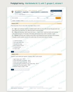 Angielski klasa 5 unit 7: czytanie: wspomnienia z weekendu — kartkówka — podgląd karty, grupa C