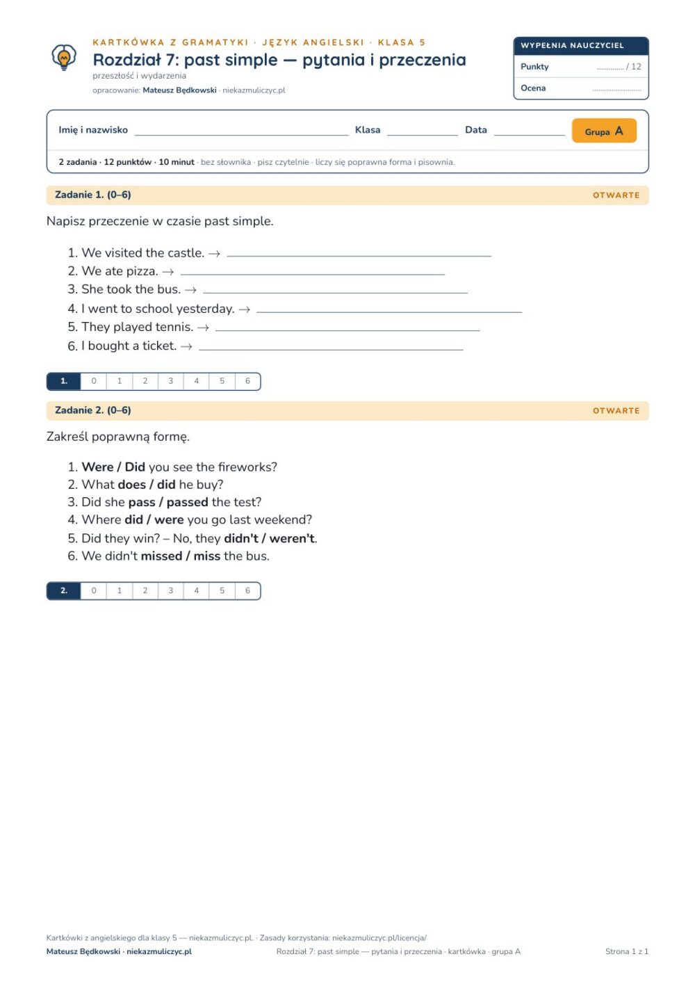 Kartkówka angielski klasa 5 unit 7: gramatyka 3 — B–E — okładka