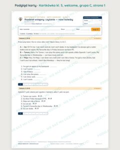 Kartkówka angielski klasa 5 welcome: czytanie: nowi koledzy — B–E — podgląd karty, grupa C