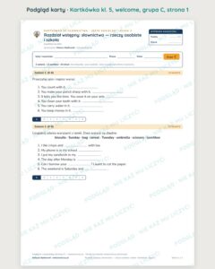 Kartkówka angielski klasa 5 welcome: rzeczy osobiste i szkoła — B–E — podgląd karty, grupa C